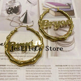 Name Earrings Bamboo Style Hoop Personalized Jewelry Stainless Steel