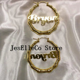 Name Earrings Bamboo Style Hoop Personalized Jewelry Stainless Steel