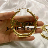 Name Earrings Bamboo Style Hoop Personalized Jewelry Stainless Steel