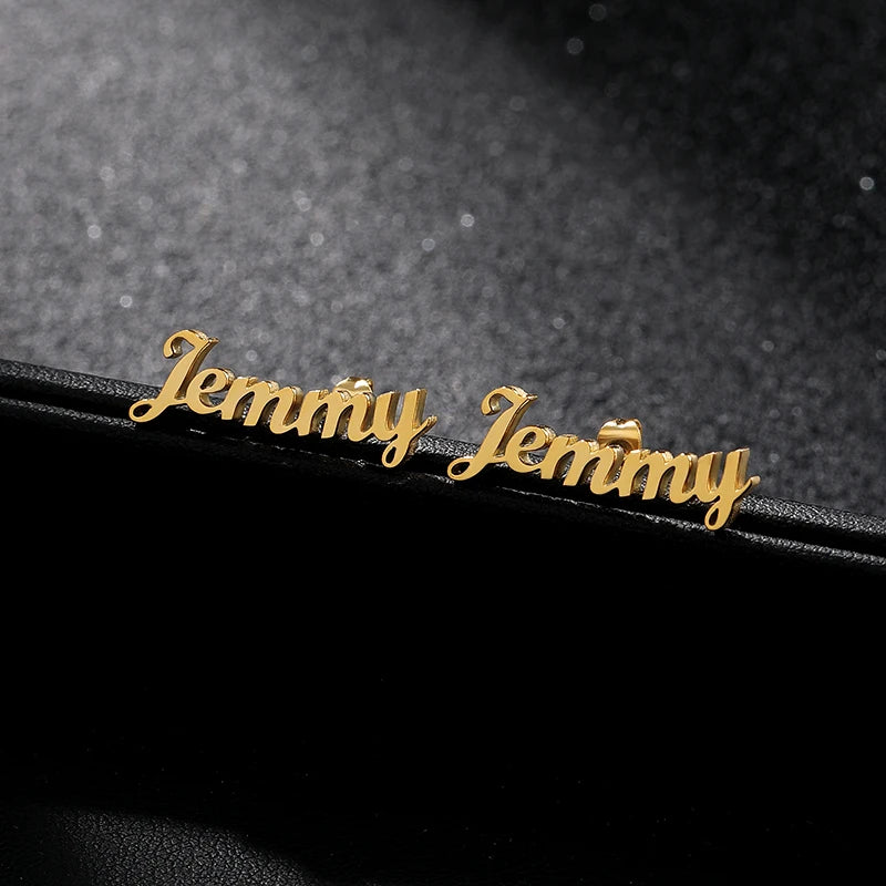 Personalized Name Earrings Stainless Steel Studs Couples BFF Wife