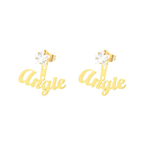 Personalized Nameplate Stud Earring Geometric Zircon Ear Accessories