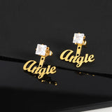 Personalized Nameplate Stud Earring Geometric Zircon Ear Accessories