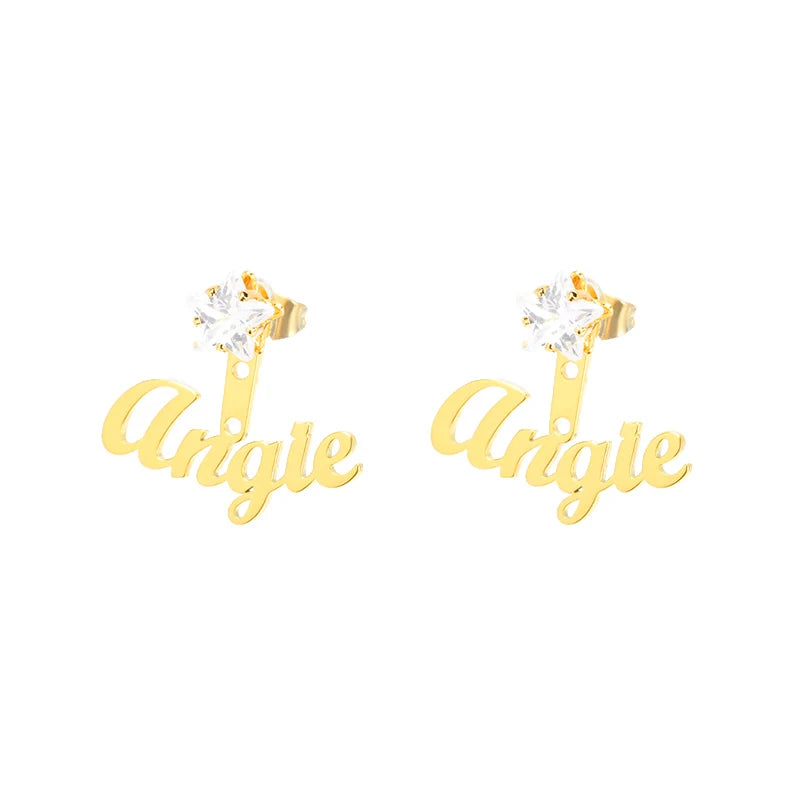 Personalized Nameplate Stud Earring Geometric Zircon Ear Accessories