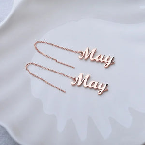 Name Earrings Linear Threader Long Tassel Dangling Stainless Steel Birthday's