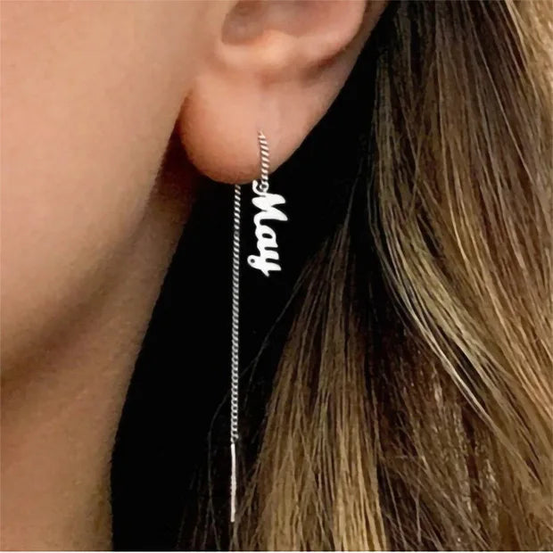 Name Earrings Linear Threader Long Tassel Dangling Stainless Steel Birthday's