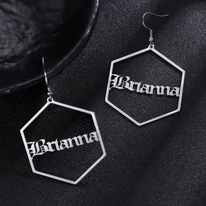 Personalized Hexagon Name Earrings Stainless Steel Women Jewelry