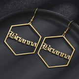 Personalized Hexagon Name Earrings Stainless Steel Women Jewelry