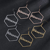 Personalized Hexagon Name Earrings Stainless Steel Women Jewelry