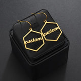 Personalized Hexagon Name Earrings Stainless Steel Women Jewelry