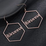 Personalized Hexagon Name Earrings Stainless Steel Women Jewelry