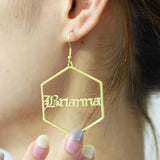 Personalized Hexagon Name Earrings Stainless Steel Women Jewelry