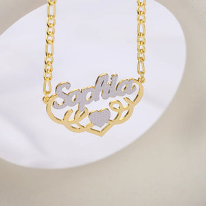 Fancy Double Plated Name Necklace With Heart Personalized 18K Plated Names