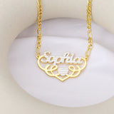 Fancy Double Plated Name Necklace With Heart Personalized 18K Plated Names