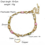 Freshwater Pearl Bracelet Gemstone Bangle Wedding CZ Charm Dainty Chain