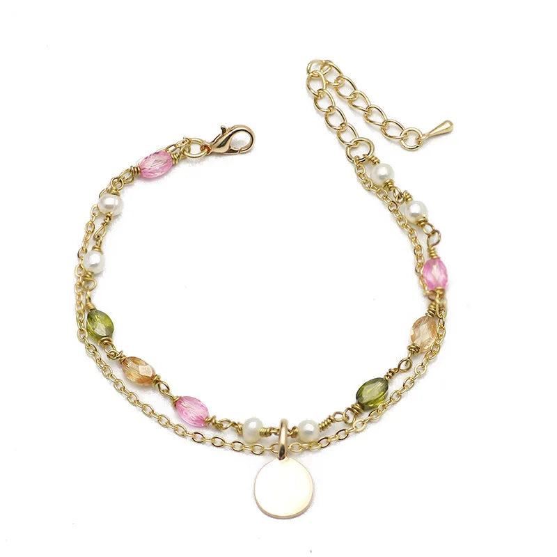 Freshwater Pearl Bracelet Gemstone Bangle Wedding CZ Charm Dainty Chain