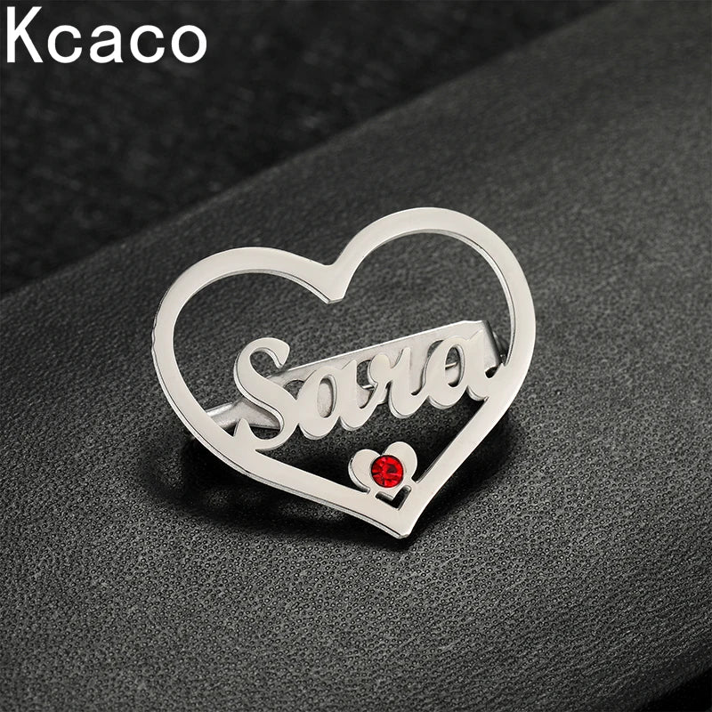 Heart Brooch Red Zircon Stainless Steel Letters Lapel Pin Badges