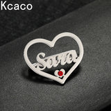 Heart Brooch Red Zircon Stainless Steel Letters Lapel Pin Badges