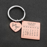 Personalized Couple Birth Date Calendar Key Chain Circle Key Ring
