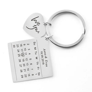 Personalized Couple Birth Date Calendar Key Chain Circle Key Ring