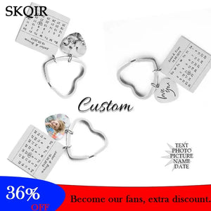 Personalized Couple Birth Date Calendar Key Chain Circle Key Ring