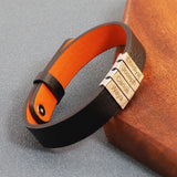Personalized Leather Steel Men Bracelet with Engraved Family Names Beads