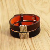 Personalized Leather Steel Men Bracelet with Engraved Family Names Beads
