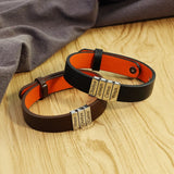 Personalized Leather Steel Men Bracelet with Engraved Family Names Beads