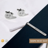 Personalized Engraved Men's Tie Clip Cufflinks Set