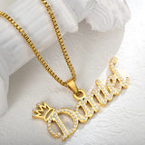 Personalized Nameplate Necklace Stainless Steel Zircon Pendant