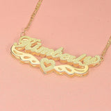 18K Double Wings Heart Double Layer Personalized Name Necklace for Women