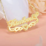 18K Double Wings Heart Double Layer Personalized Name Necklace for Women