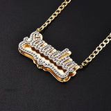 Personalized 18K Name Necklace 3D Double Plate Two Tone Heart Pendant
