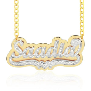 Personalized 18K Name Necklace 3D Double Plate Two Tone Heart Pendant