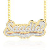 Personalized 18K Name Necklace 3D Double Plate Two Tone Heart Pendant