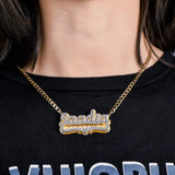 Personalized 18K Name Necklace 3D Double Plate Two Tone Heart Pendant