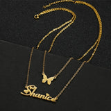 Butterfly Choker Stainless Steel Necklace Double Layers Chain Pendant Jewelry