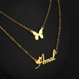 Butterfly Choker Stainless Steel Necklace Double Layers Chain Pendant Jewelry