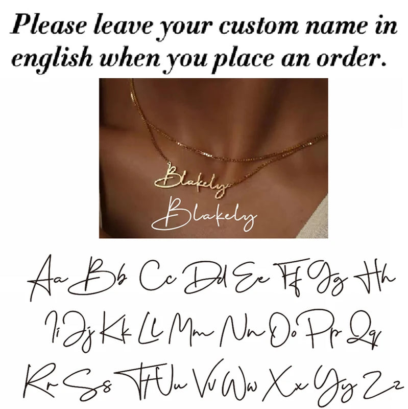 Name Necklace Choker Stainless Steel Double Layers Chain Pendant Necklace
