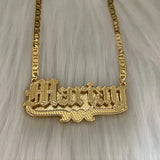 Love Heart Double Plate Personalized Name Necklace 18K Plated
