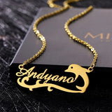 Personalized Dolphin Wave Necklace Stainless Steel Name Pendant