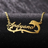 Personalized Dolphin Wave Necklace Stainless Steel Name Pendant