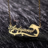 Personalized Dolphin Wave Necklace Stainless Steel Name Pendant