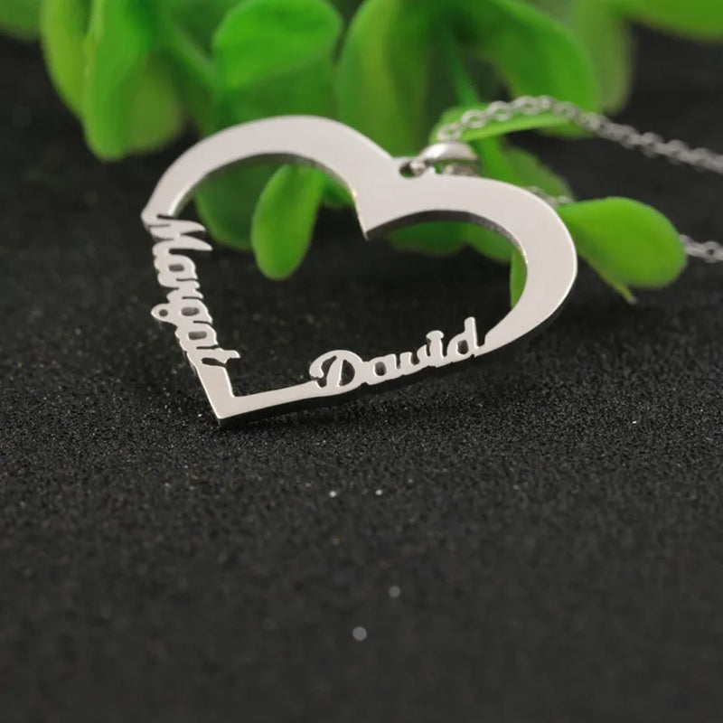 Personalized Heart Double Name Necklace for Women Stainless Steel Choker
