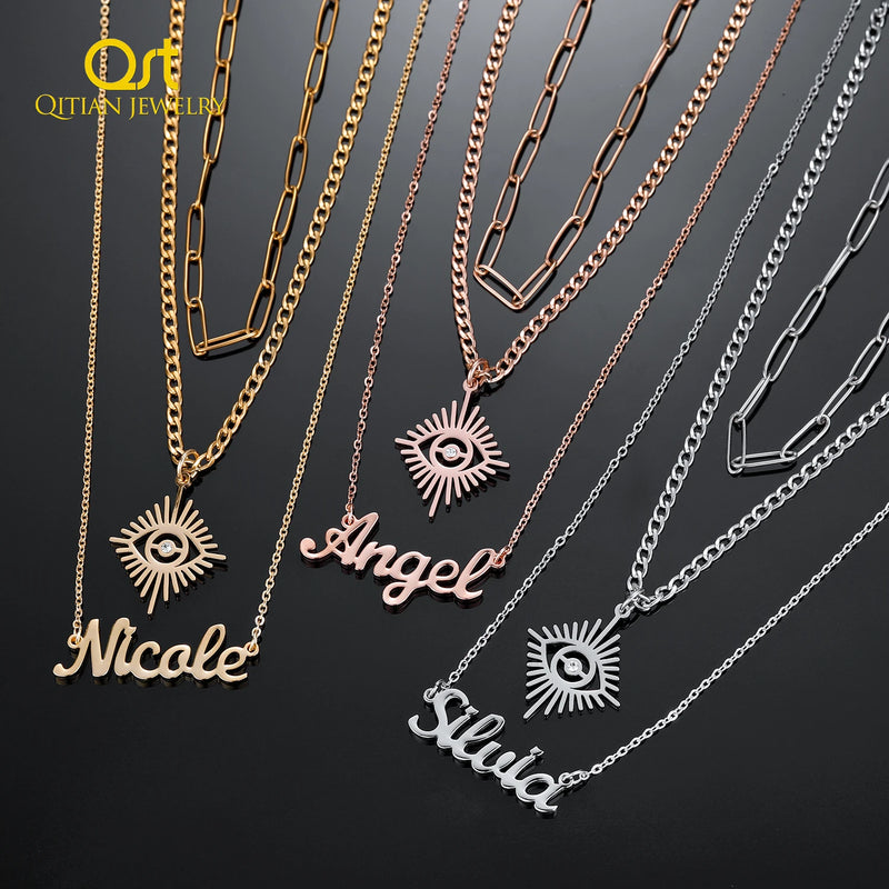 Vintage Angel Eyes Name Necklace Multiple Layers Name Chain