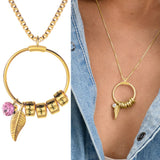 Personalized Linda Circle Pendant Necklace with Birthstone
