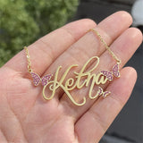 Name Necklace Personalized Jewelry Butterfly Pendant Stainless Steel Necklace