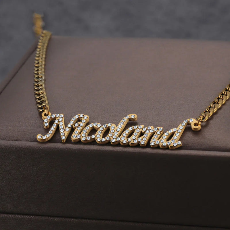 Personalized Name Necklace 4mm NK Thick Chain Stainless Steel Pendant