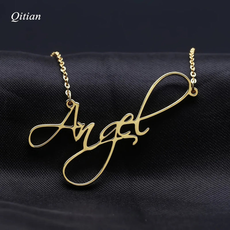 Personalized Name Necklace Cursive Handwriting Stainless Steel Chain