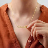 Personalized Stainless Steel Nameplate Necklace with Heart Crown Pendant