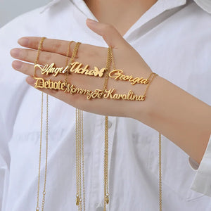 Personalized Stainless Steel Nameplate Necklace with Heart Crown Pendant